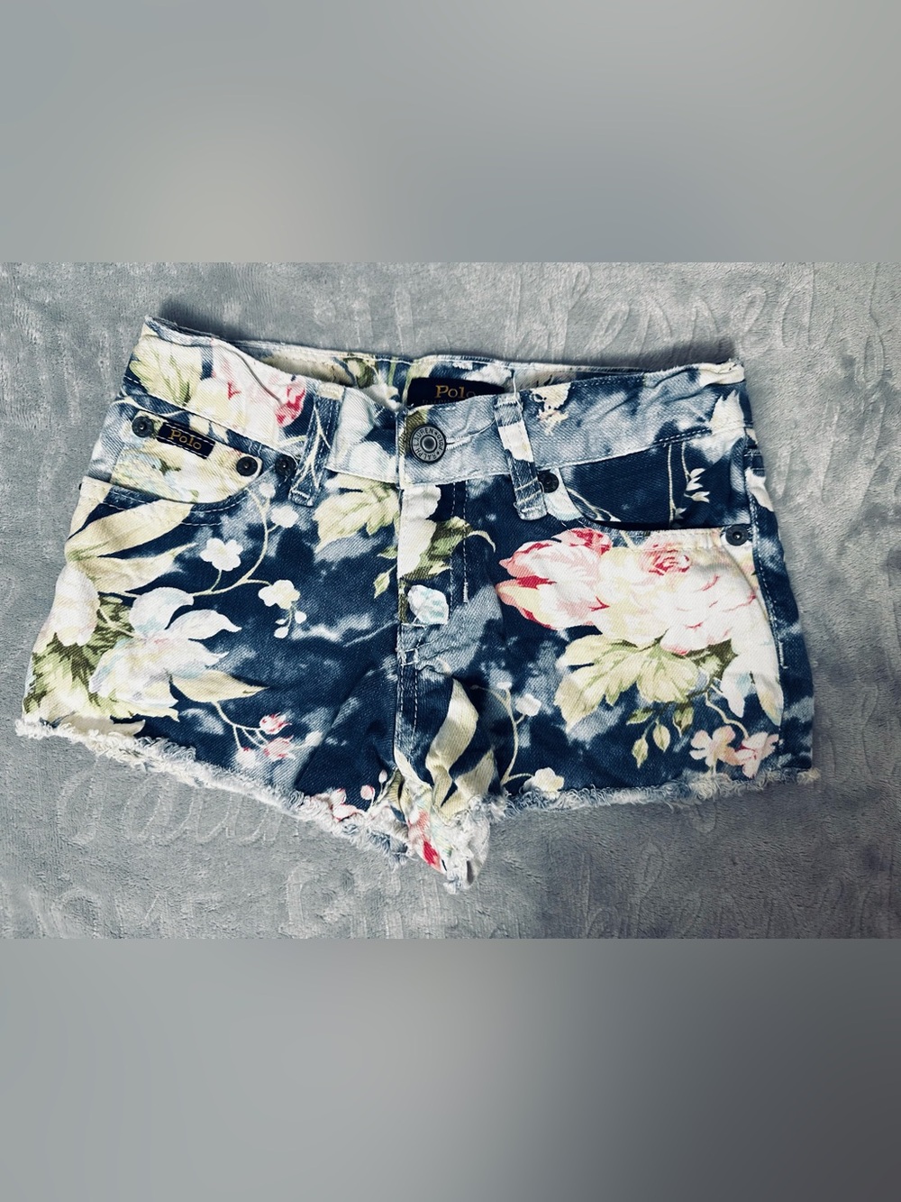 Polo by Ralph Lauren Girls Navy Floral Denim Cutoff Shorts Size 7